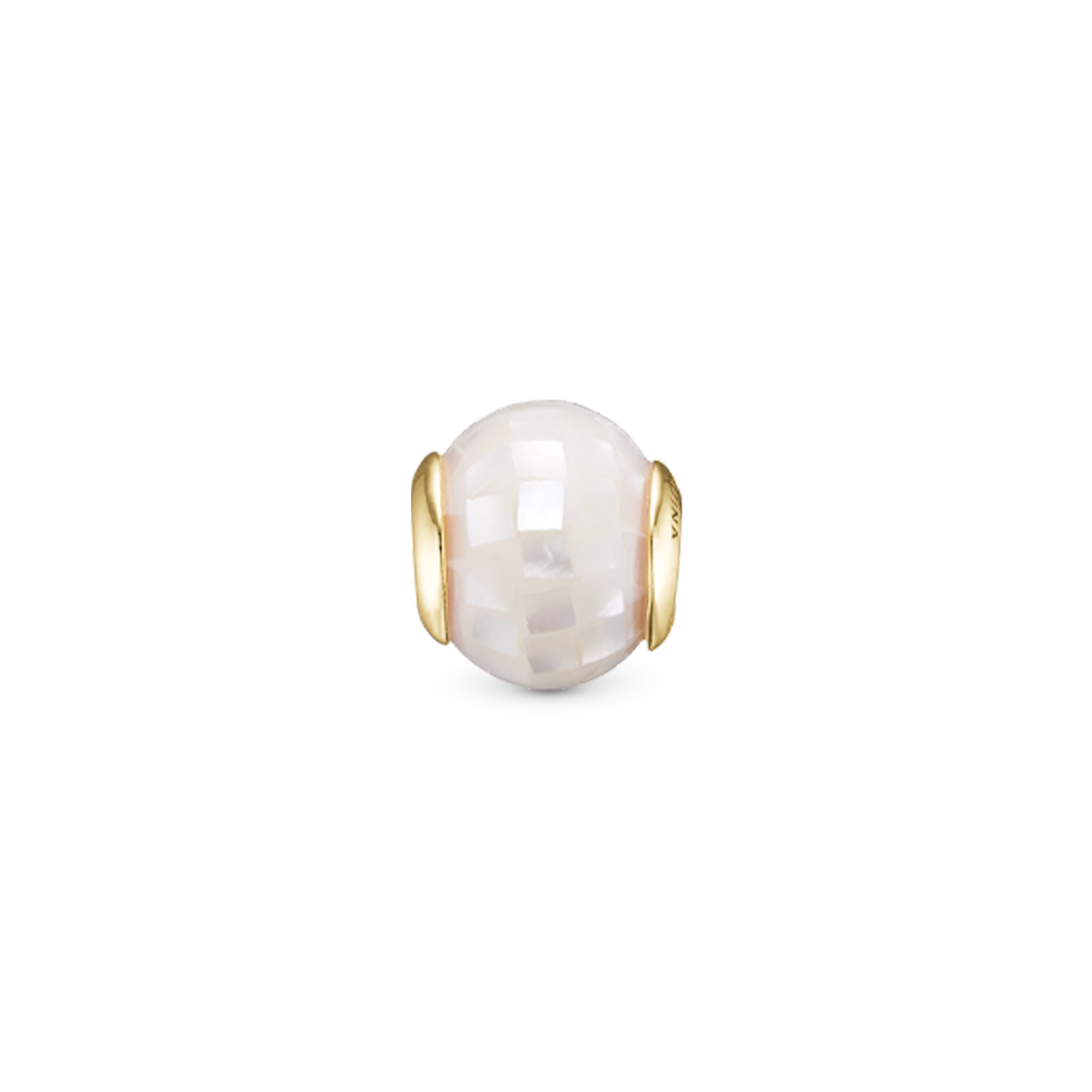 Disco, mother of pearl - Charm 4 mm for Bracelet - Gold Plated Sterling Silver with 1 Perlemor