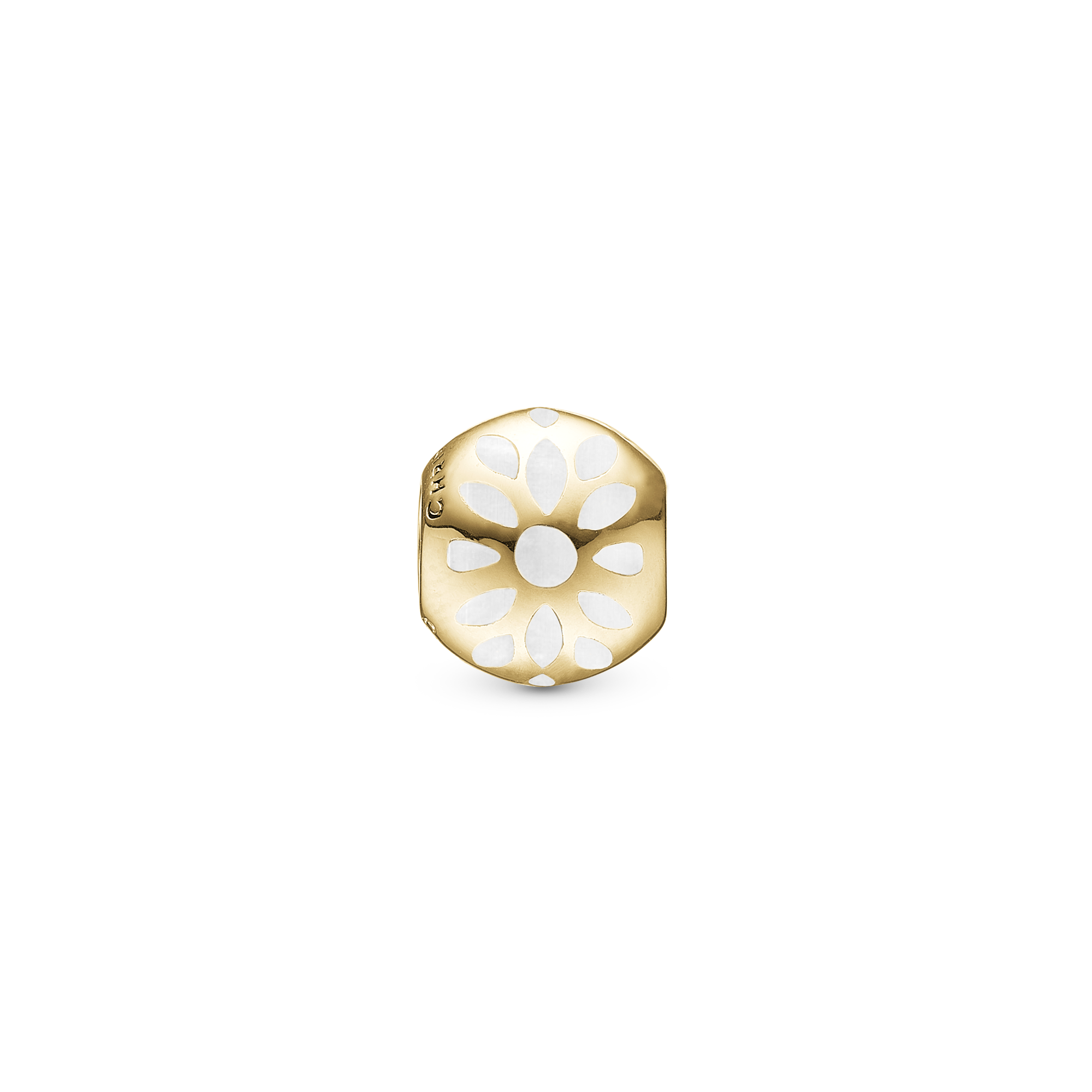 White Bloom, mother of pearl - Charm 4 mm for Bracelet - Gold Plated Sterling Silver
