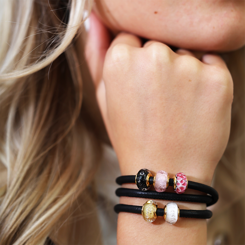 Black Topaz Globe Charms with sølvBracelet - CHRISTINA