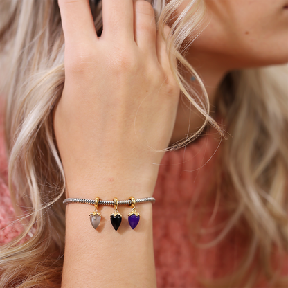 Black Chalcedony charm forgyldt Charms with sølvBracelet - CHRISTINA