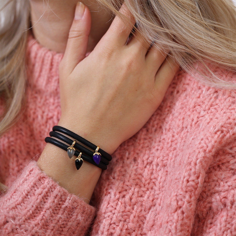 Black Chalcedony charm forgyldt Charms with sølvBracelet - CHRISTINA