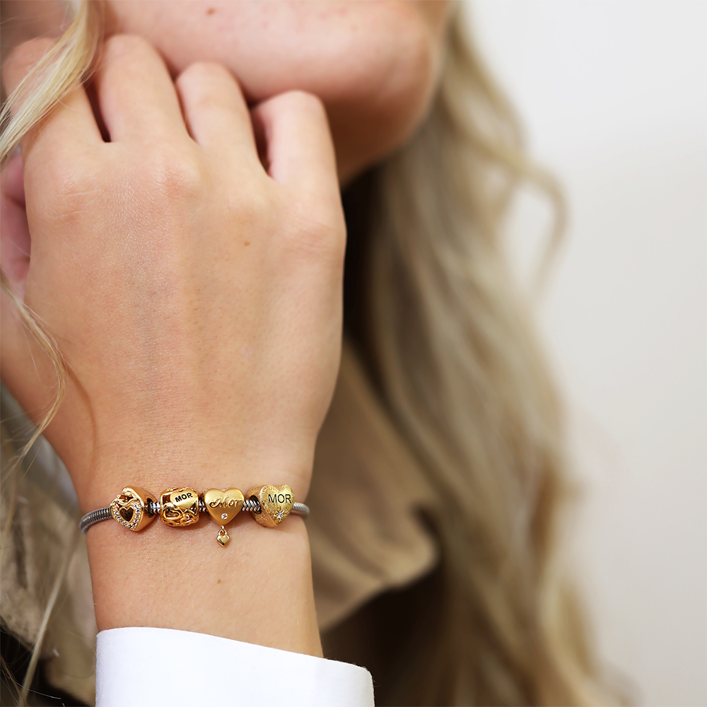 Mother & Child Heart Charms with sølvBracelet - CHRISTINA