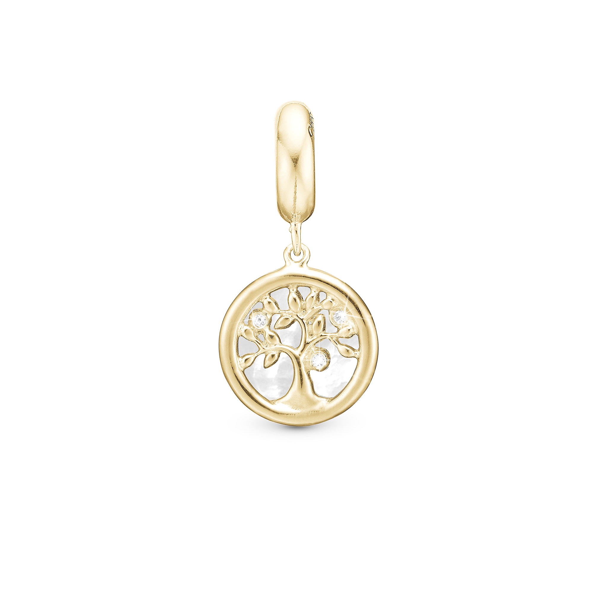 Tree of Life perlemor - Drop Charm 4 mm for Bracelet - Polished Gold Plated Sterling Silver with 3