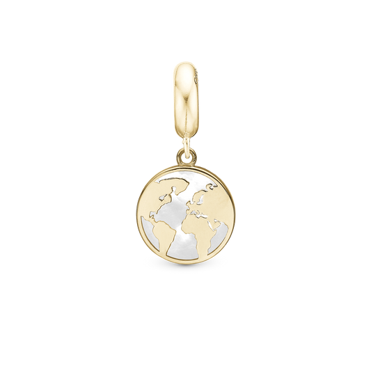 The World perlemor - Drop Earring Charm 4 mm for Bracelet - Polished Gold Plated Sterling Silver with Cubic Zirkonia