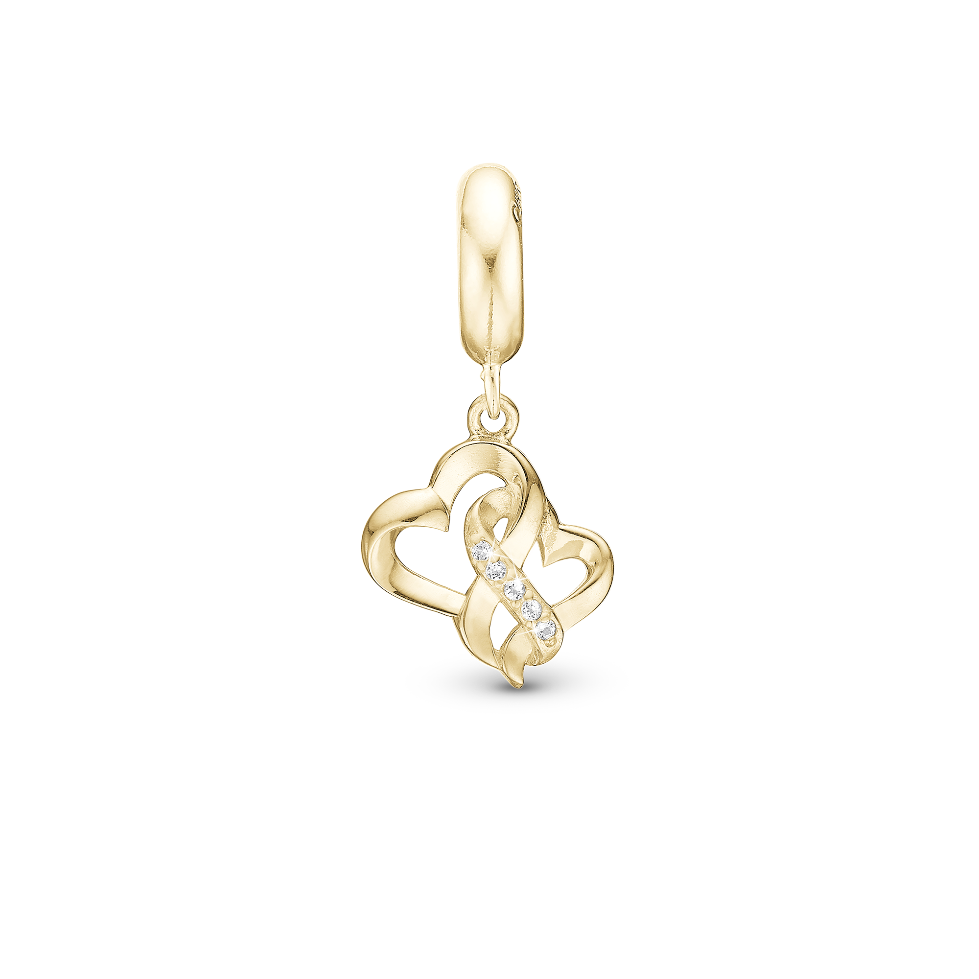 Mother Child True Love - Dangle Charm 4 mm with Bracelet - Polished Gold-Plated Sterling Silver with 6 Cubic Zirconia