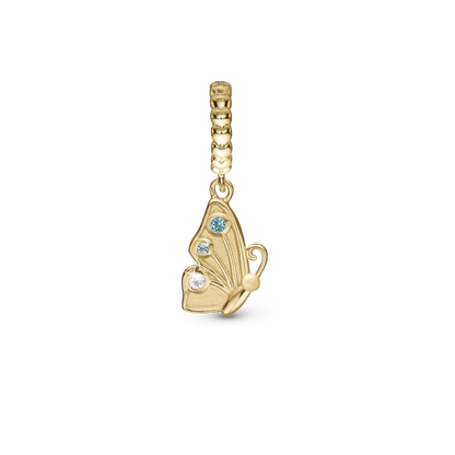 Butterfly True - Dangle Charm 4 mm with Bracelet - Polished Gold-Plated Sterling Silver with 3 Cubic Zirconia