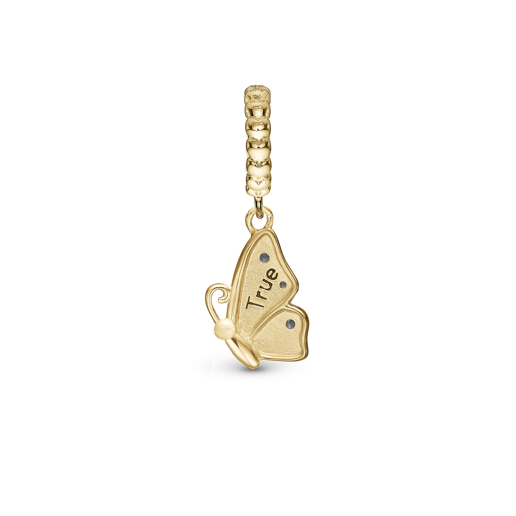 Butterfly True - Dangle Charm 4 mm with Bracelet - Polished Gold-Plated Sterling Silver with 3 Cubic Zirconia