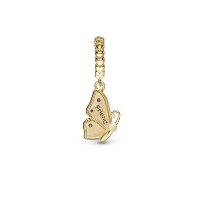 Butterfly Friend - Dangle Charm 4 mm with Bracelet - Polished Gold-Plated Sterling Silver with 3 Cubic Zirconia