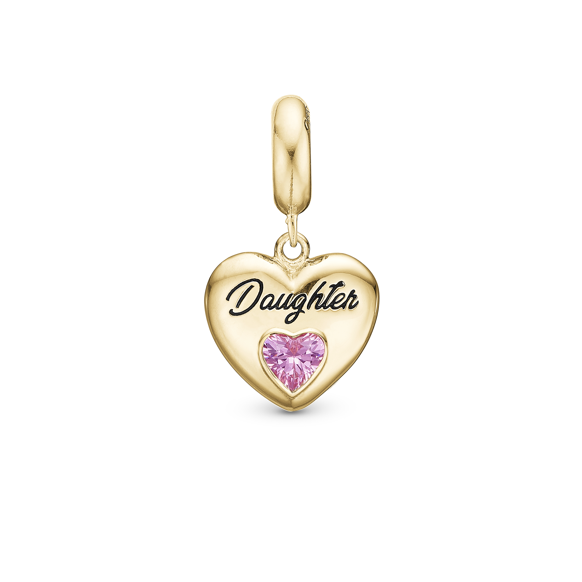 Daughter - Dangle Charm 4 mm with Bracelet - Polished Gold-Plated Sterling Silver with 3 Turmalin