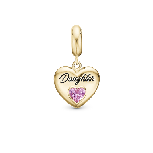 Daughter - Dangle Charm 4 mm with Bracelet - Polished Gold-Plated Sterling Silver with 3 Turmalin