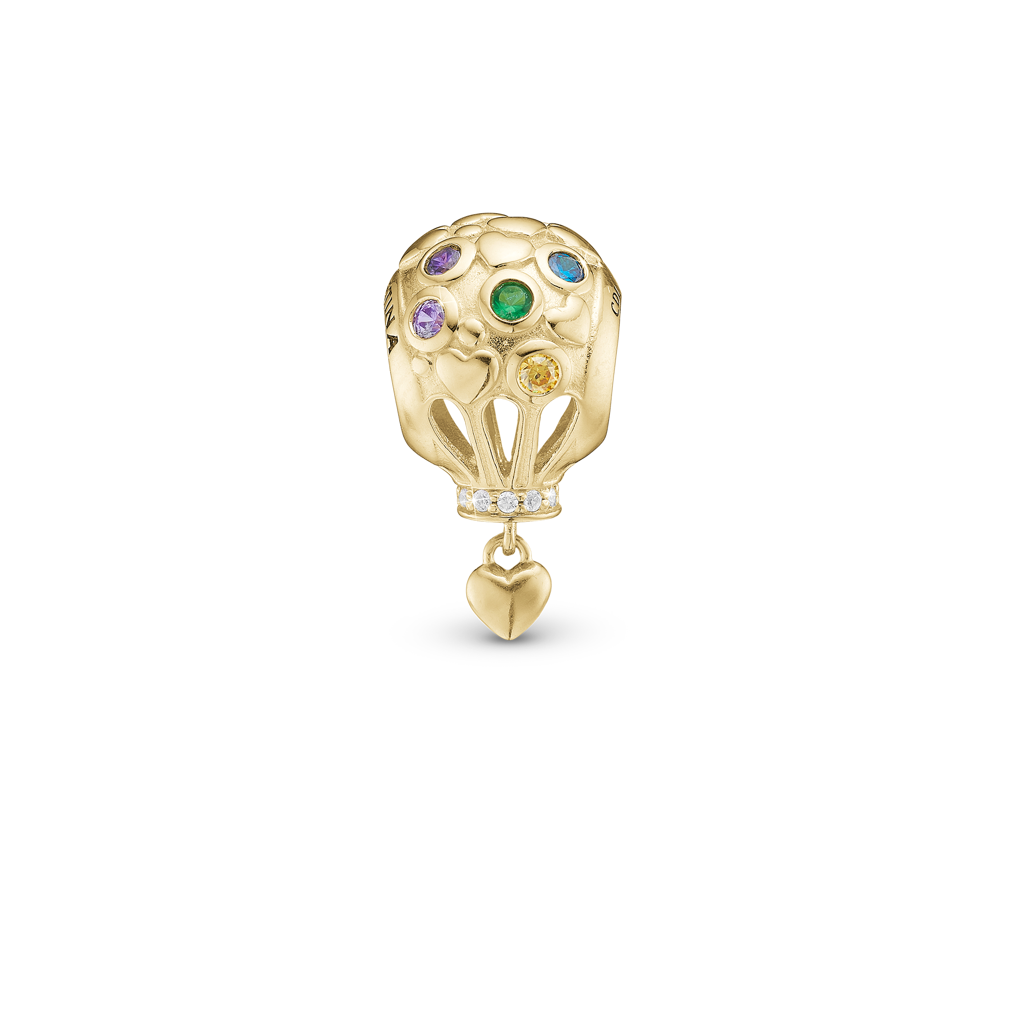Love is in the Air - Charm 4 mm for Bracelet - Polished Gold Plated Sterling Silver with 10 Cubic Zirkonia