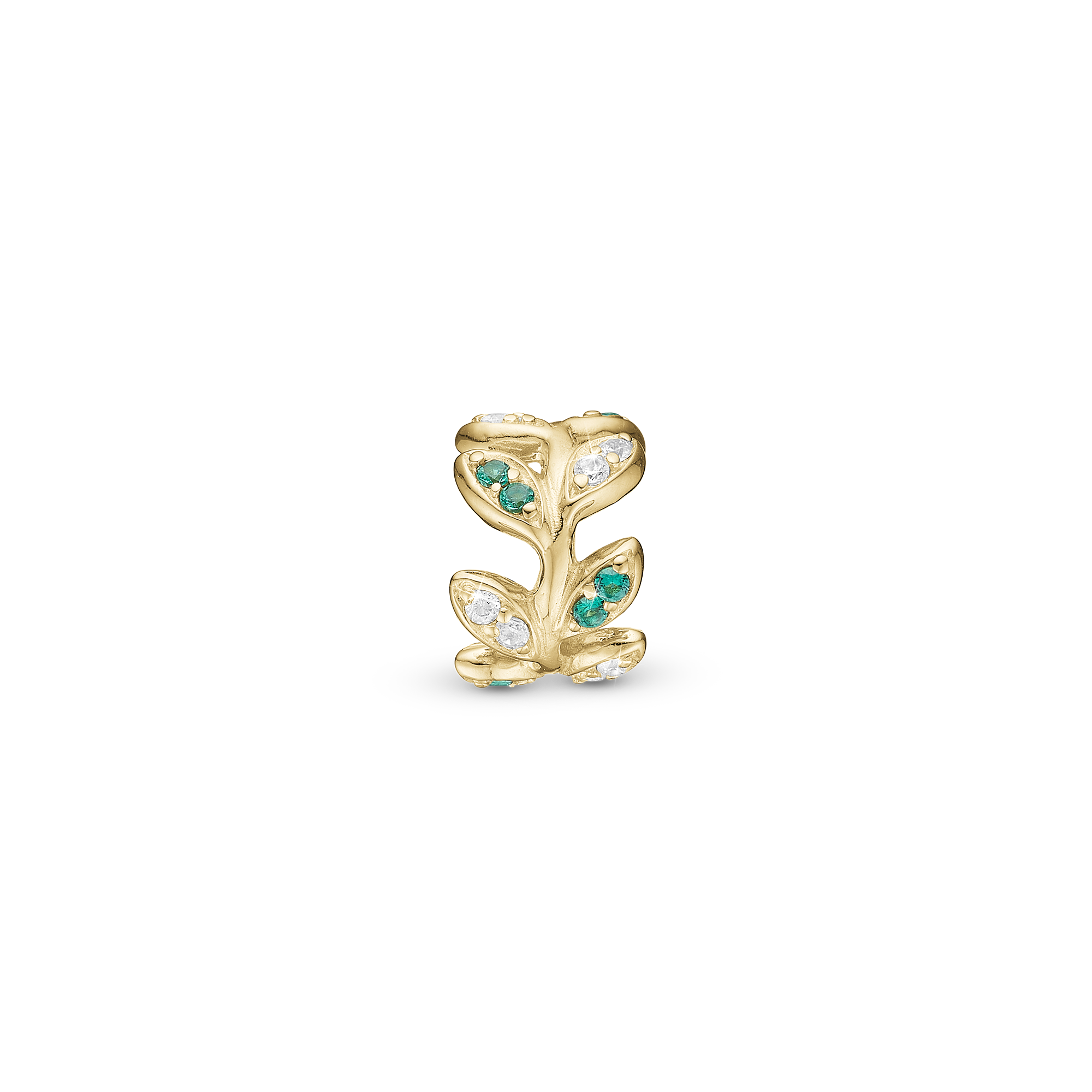 Colourful Leaves - Charm 4 mm with Bracelet - Polished Gold-Plated Sterling Silver with 19 Cubic Zirconia