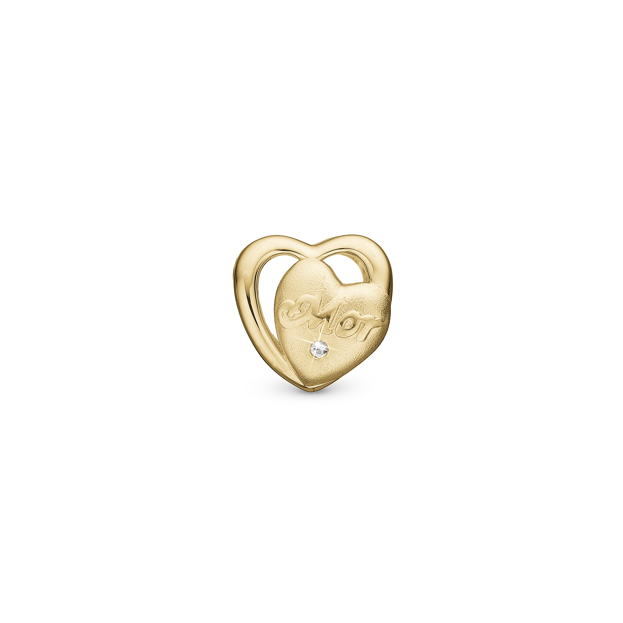 Mor in love You - Charm 4 mm for Bracelet - Matte Gold Plated Sterling Silver with 1 Cubic Zirkonia