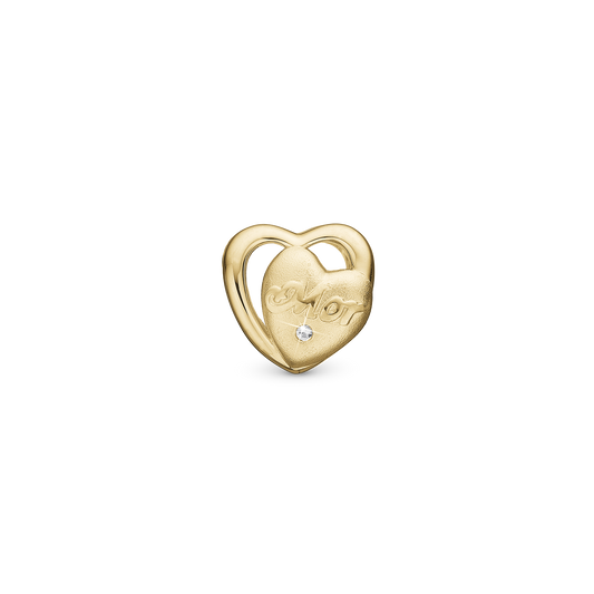 Mor in love You - Charm 4 mm for Bracelet - Matte Gold Plated Sterling Silver with 1 Cubic Zirkonia