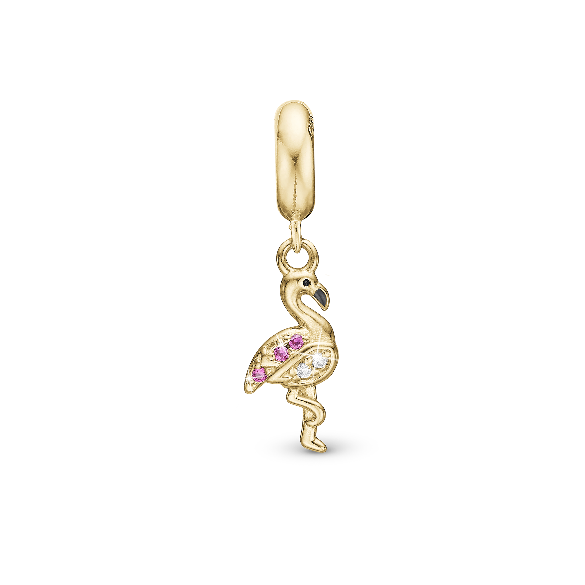 Flamingo - Dangle Charm 4 mm with Bracelet - Gold-Plated Sterling Silver with 5 Cubic Zirconia