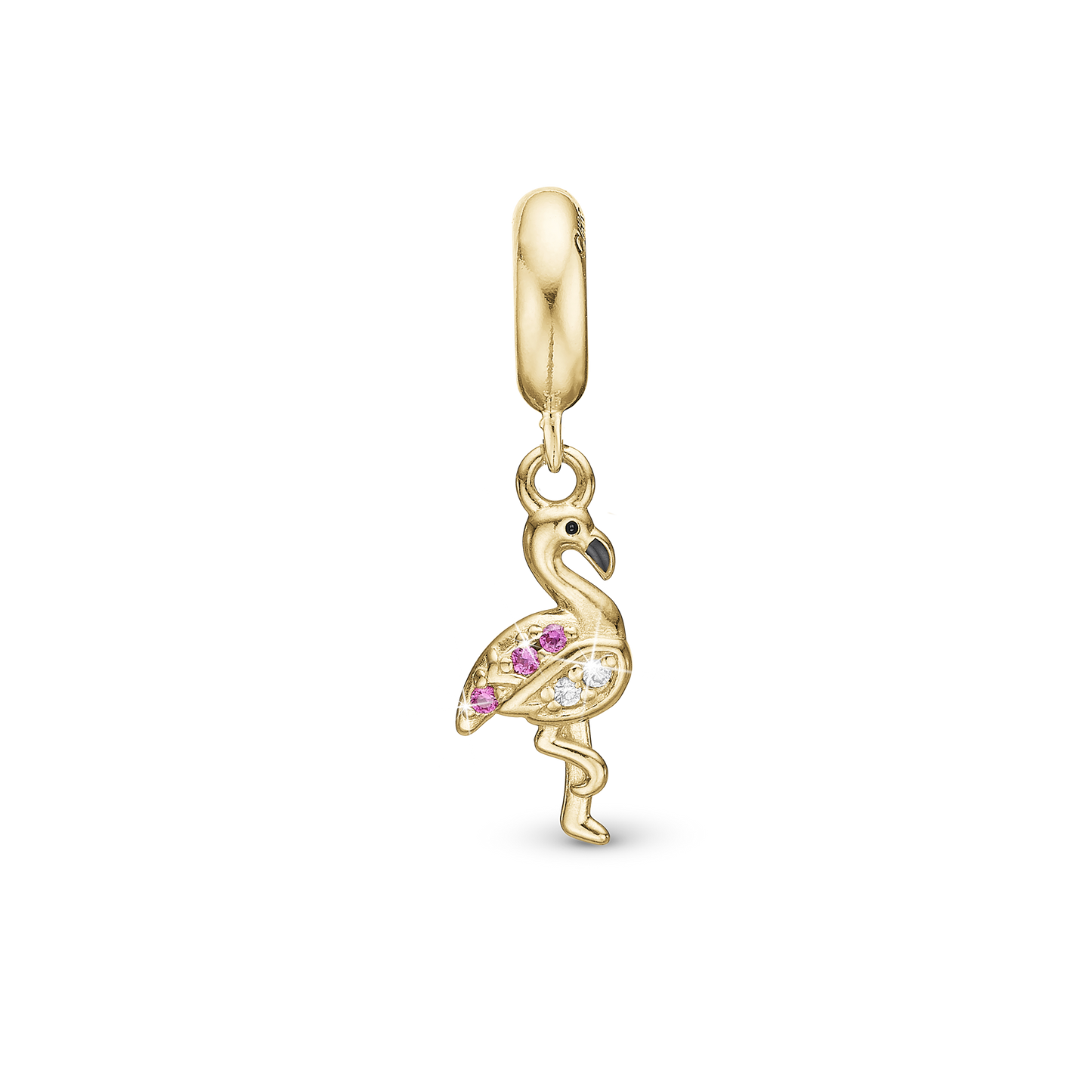 Flamingo - Dangle Charm 4 mm with Bracelet - Gold-Plated Sterling Silver with 5 Cubic Zirconia
