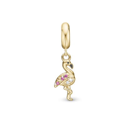 Flamingo - Dangle Charm 4 mm with Bracelet - Gold-Plated Sterling Silver with 5 Cubic Zirconia