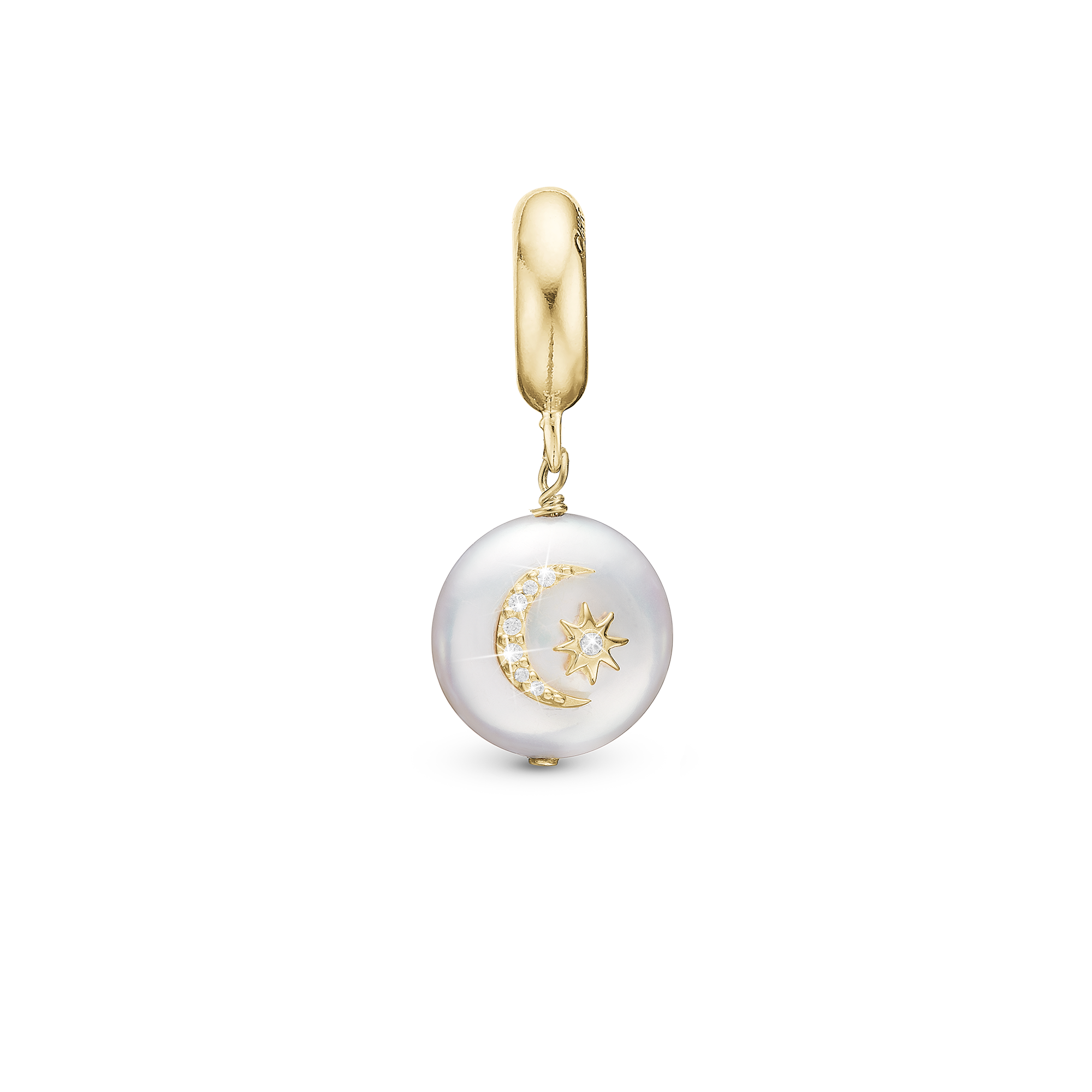 Sun & Moon - Drop Charm 4 mm for Bracelet - Gold Plated Sterling Silver with 9 Freshwater Pearls
