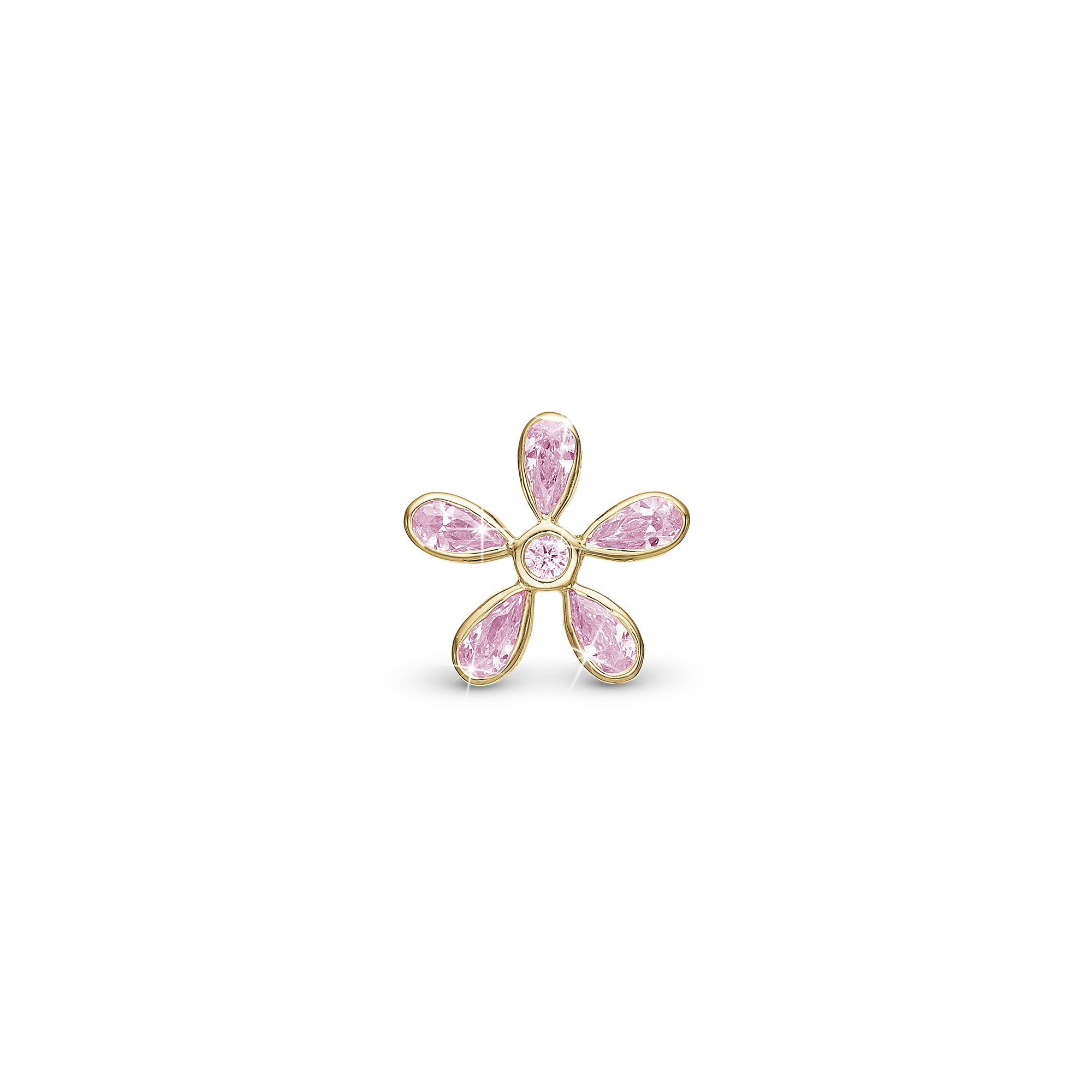 Magical Pink Flower - Charm 4 mm with Bracelet - Gold-Plated Sterling Silver with 6 Cubic Zirconia