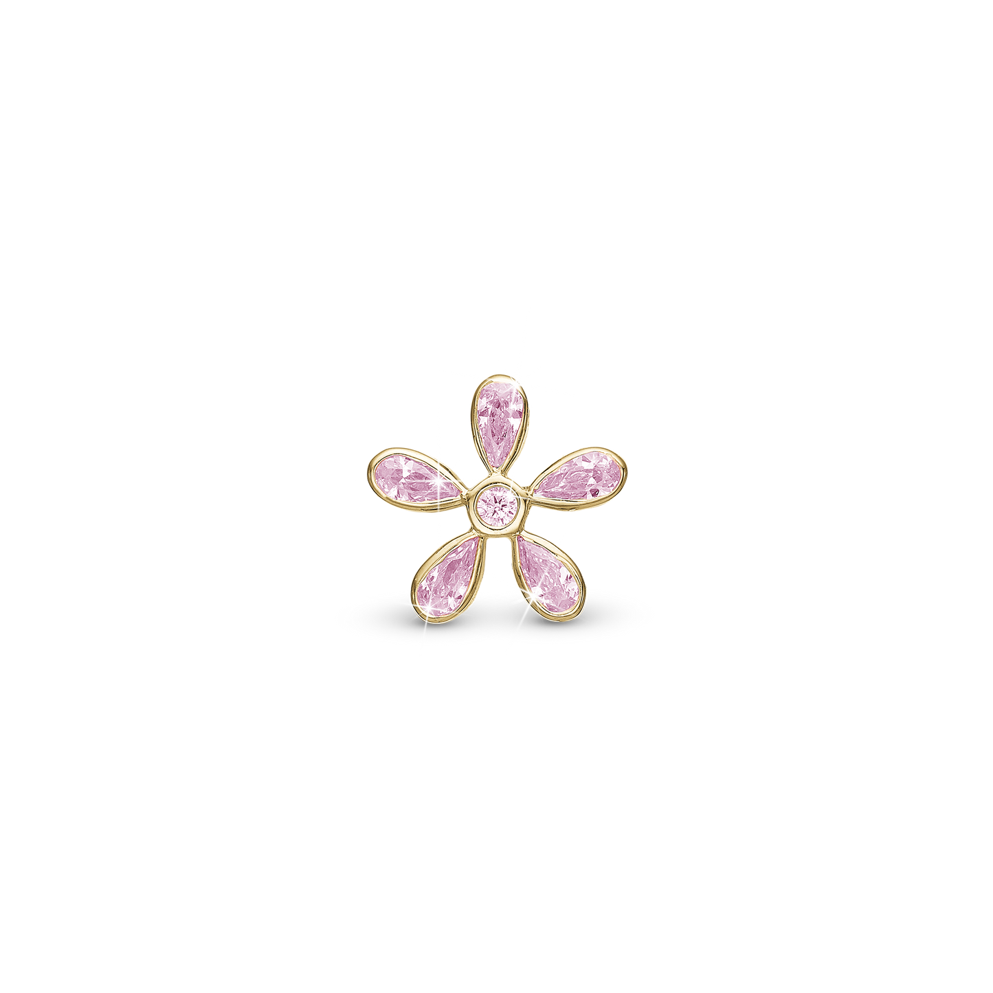Magical Pink Flower - Charm 4 mm with Bracelet - Gold-Plated Sterling Silver with 6 Cubic Zirconia