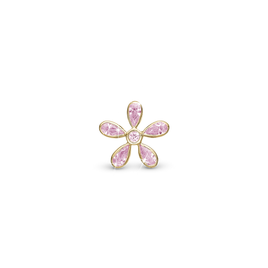 Magical Pink Flower - Charm 4 mm with Bracelet - Gold-Plated Sterling Silver with 6 Cubic Zirconia