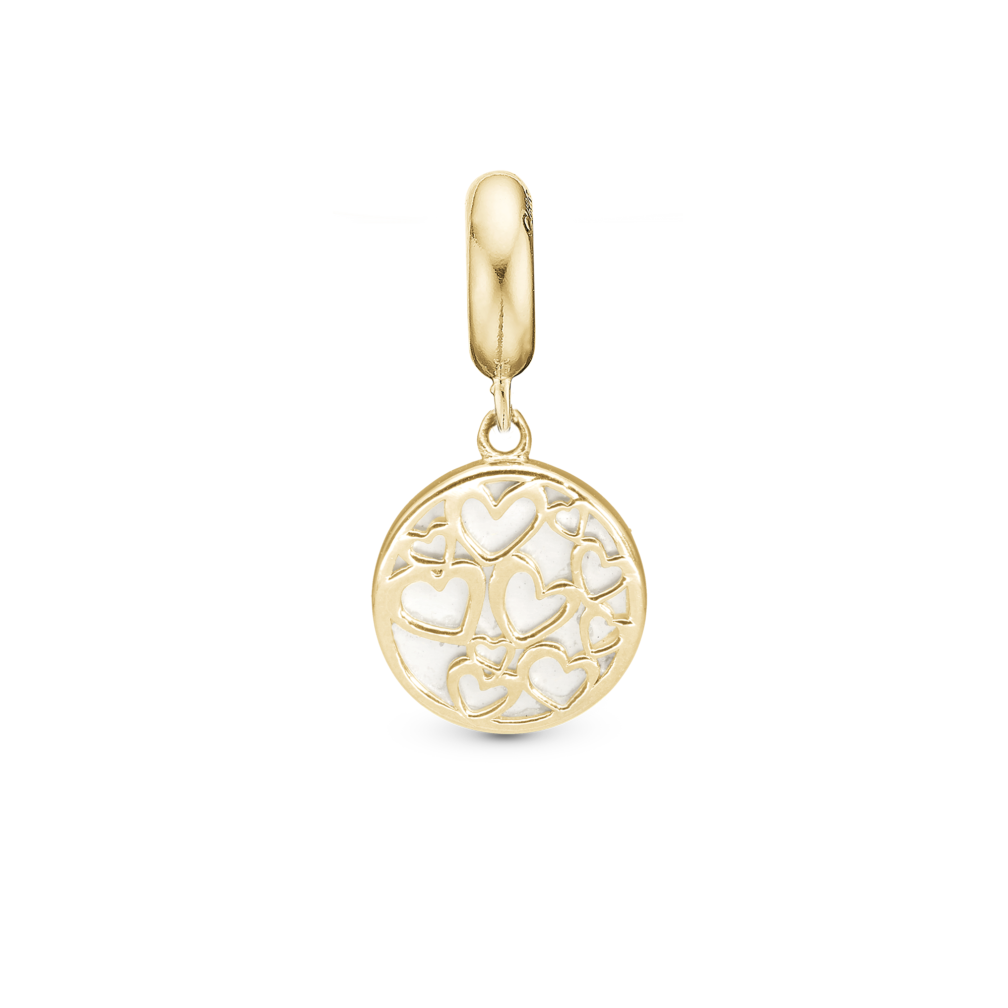 Magic Hearts - Drop Charm 4 mm for Bracelet - Polished Gold Plated Sterling Silver with Perlemor
