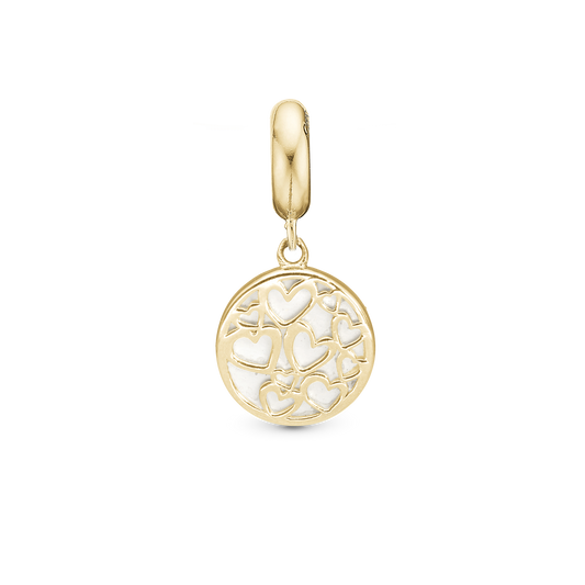 Magic Hearts - Drop Earring Charm 4 mm for Bracelet - Polished Gold Plated Sterling Silver with Perlemor