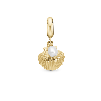 Clam shell - Dangle Charm 4 mm with Bracelet - Polished Gold-Plated Sterling Silver with 1 Freshwater Pearl