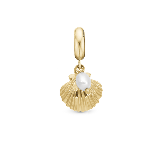 Clam shell - Dangle Charm 4 mm with Bracelet - Polished Gold-Plated Sterling Silver with 1 Freshwater Pearl