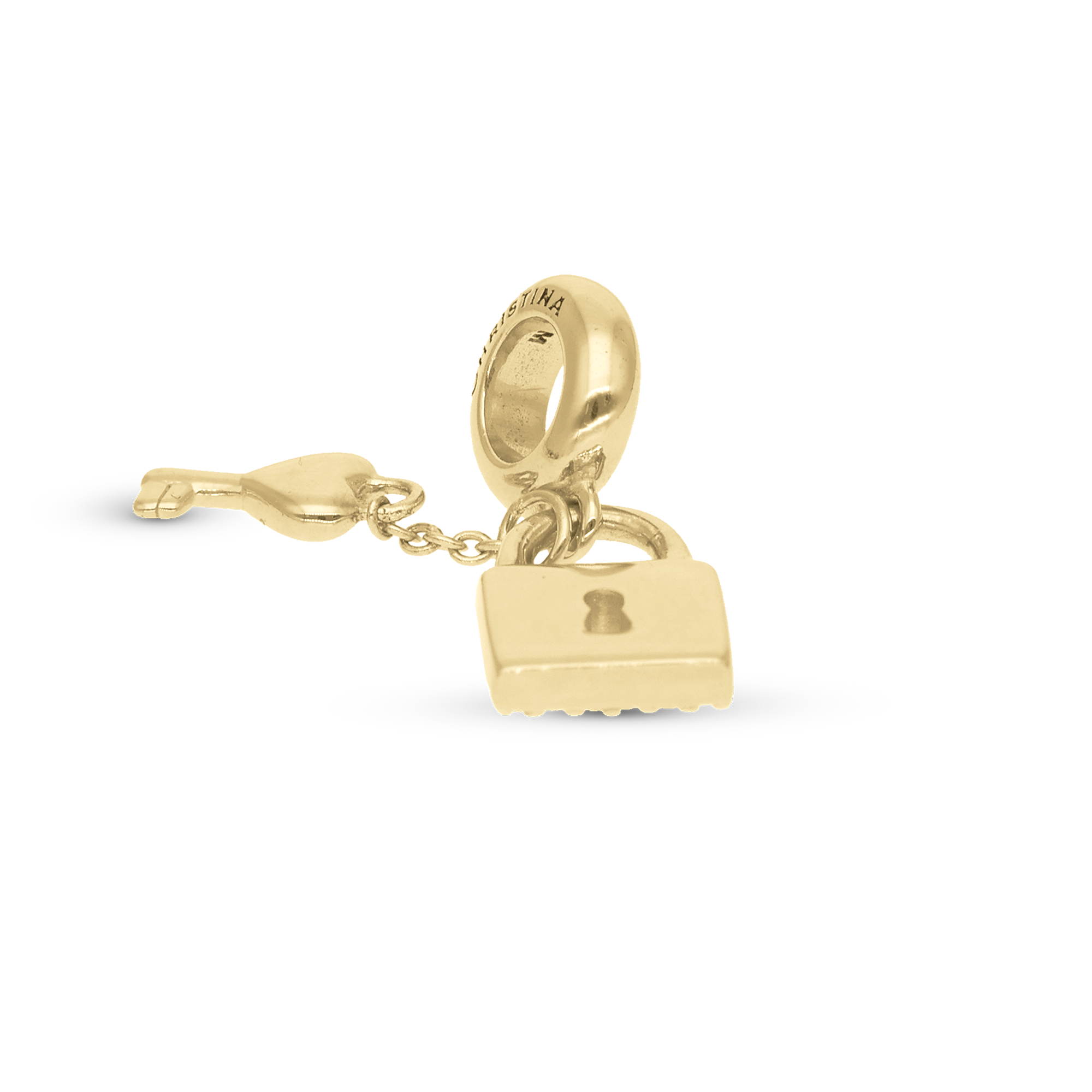 Unlock my Heart - Dangle Charm 4 mm with Bracelet - Polished Gold-Plated Sterling Silver with 24 Cubic Zirconia