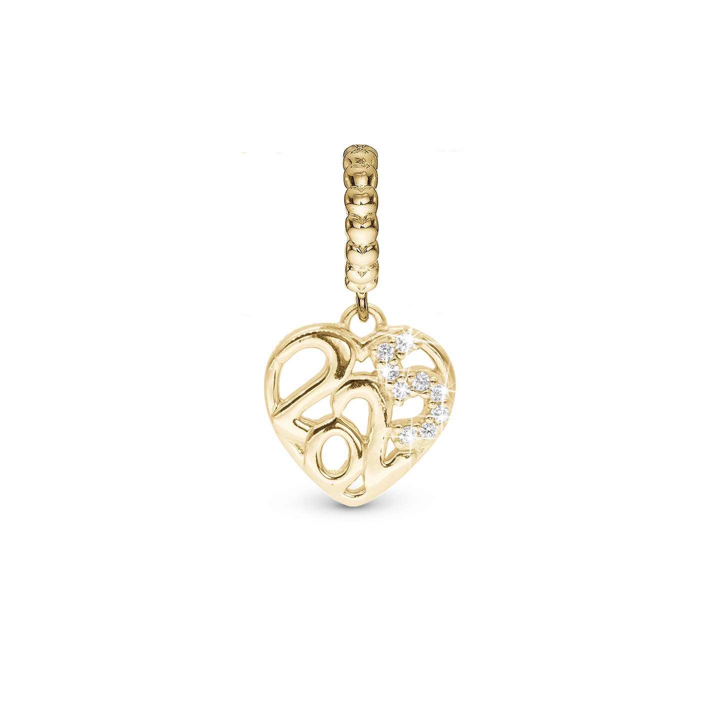 Year 2025 - Drop Earring Charm 4 mm for Bracelet - Polished Gold Plated Sterling Silver with 9 Cubic Zirkonia