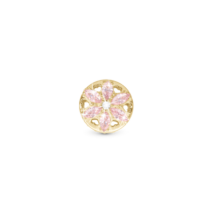 Sparkling pink flower - Charm 4 mm with Bracelet - Polished Gold-Plated Sterling Silver with Cubic Zirconia
