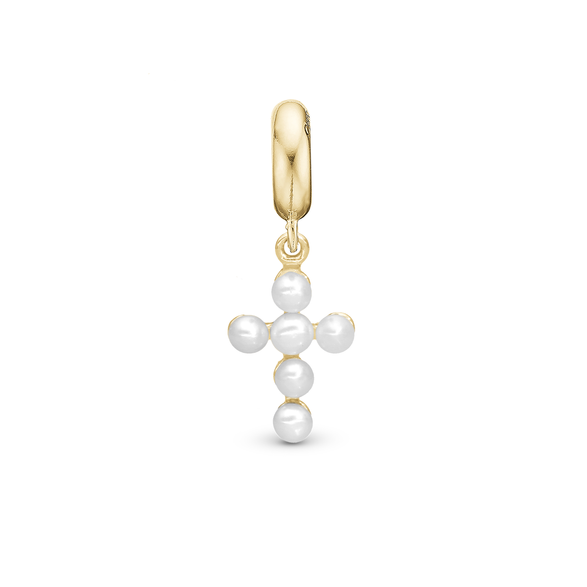 Pearl cross - Drop Charm 4 mm for Bracelet - Polished Gold Plated Sterling Silver