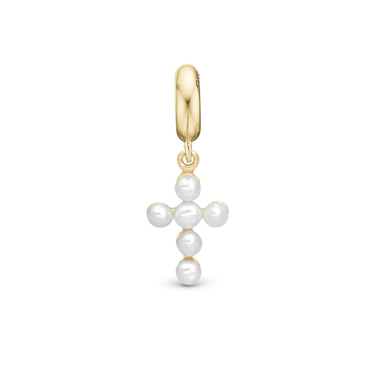 Pearl cross - Drop Earring Charm 4 mm for Bracelet - Polished Gold Plated Sterling Silver