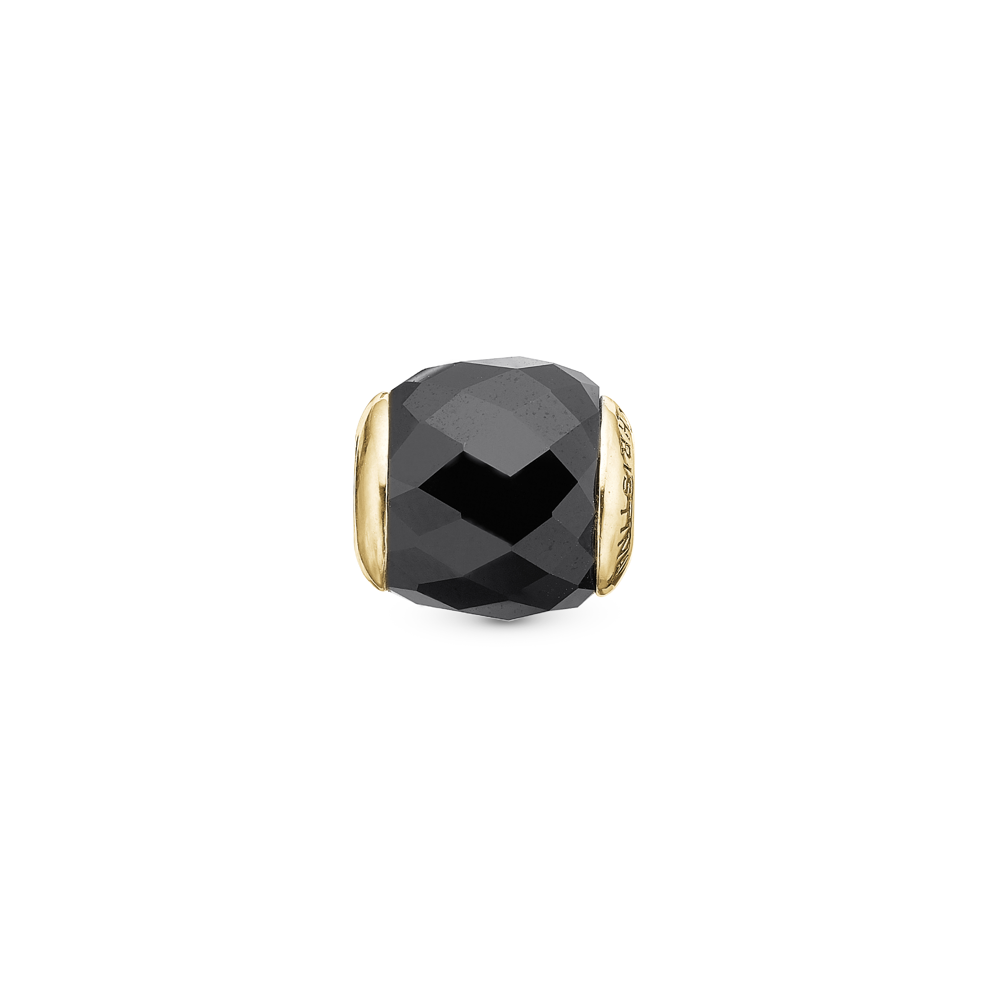 Precious Black - Charm 4 mm for Bracelet - Gold Plated Sterling Silver with 1 Onyx