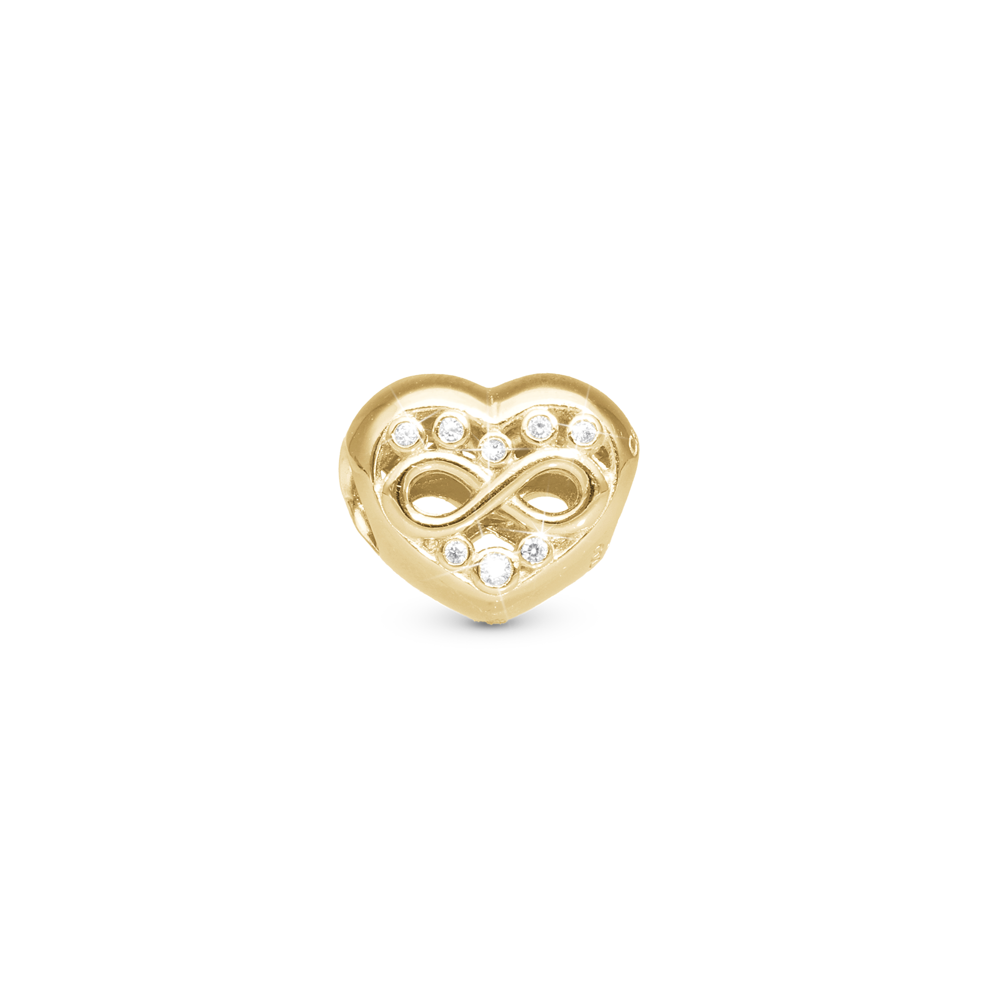 Eternity Love heart - Charm 4 mm for Bracelet - Polished Gold Plated Sterling Silver