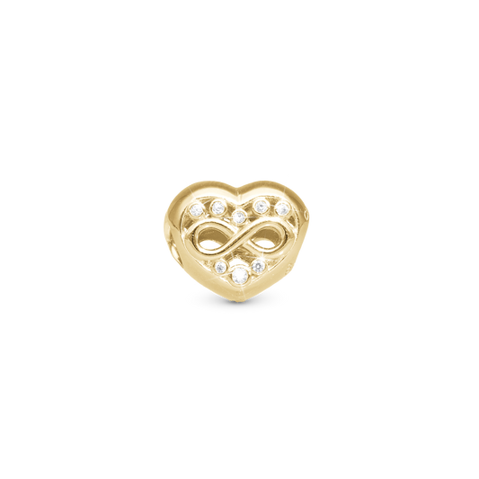 Eternity Love heart - Charm 4 mm for Bracelet - Polished Gold Plated Sterling Silver