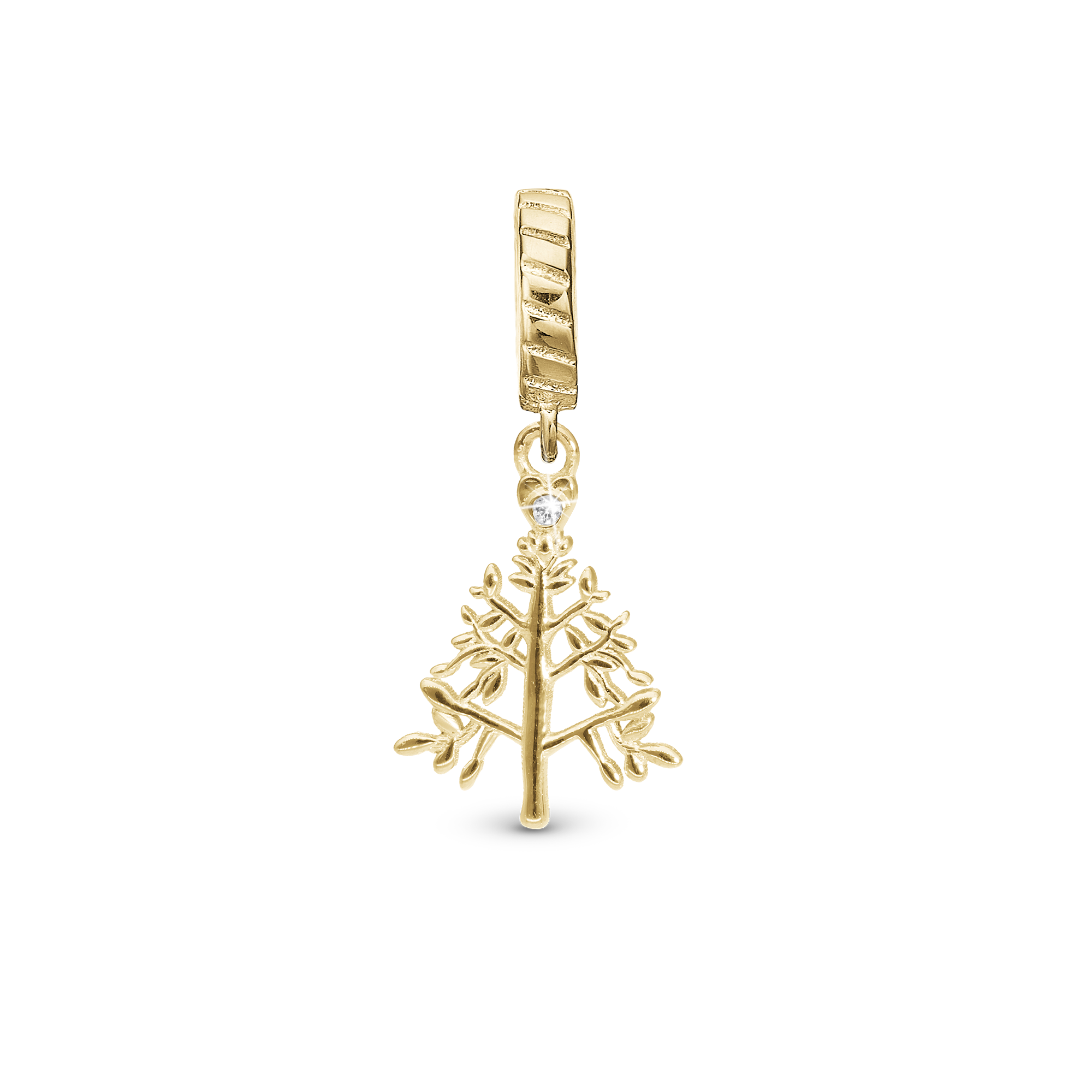 Christmas Tree - Drop Charm 4 mm for Bracelet - Polished Gold Plated Sterling Silver