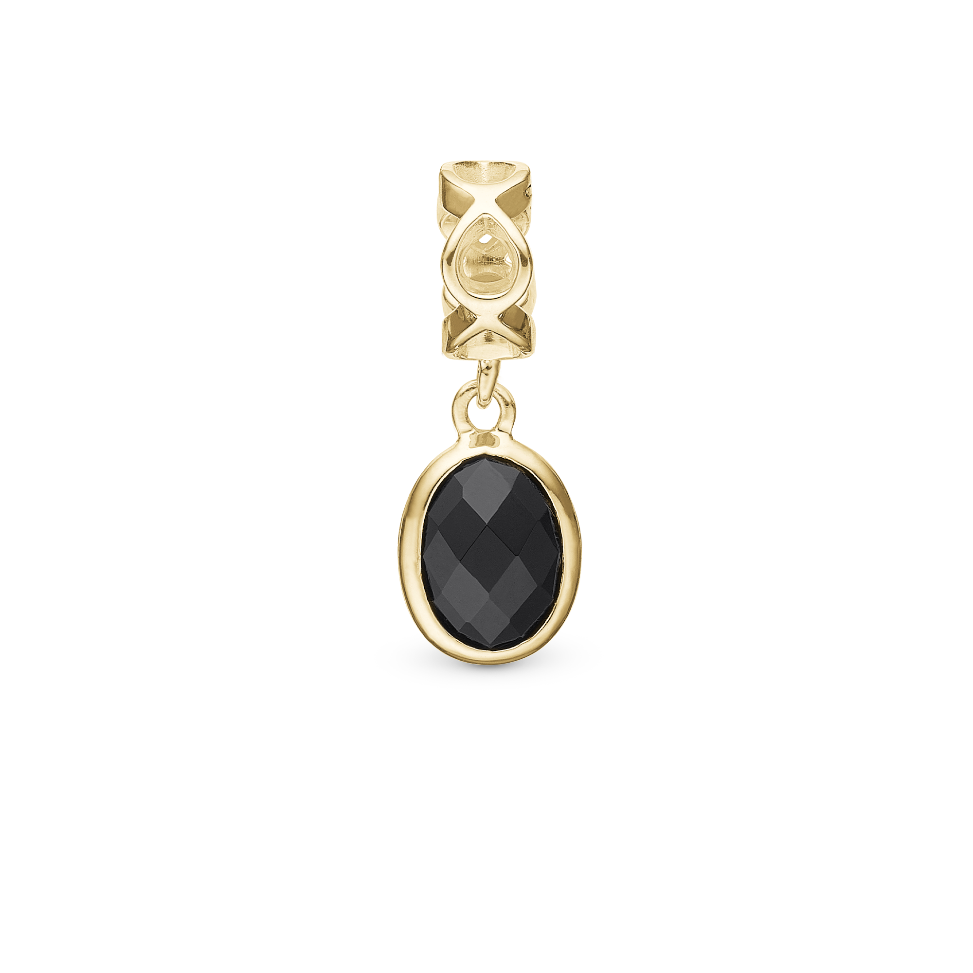Moving Onyx - Drop Charm 4 mm for Bracelet - Gold Plated Sterling Silver with 1 Onyx