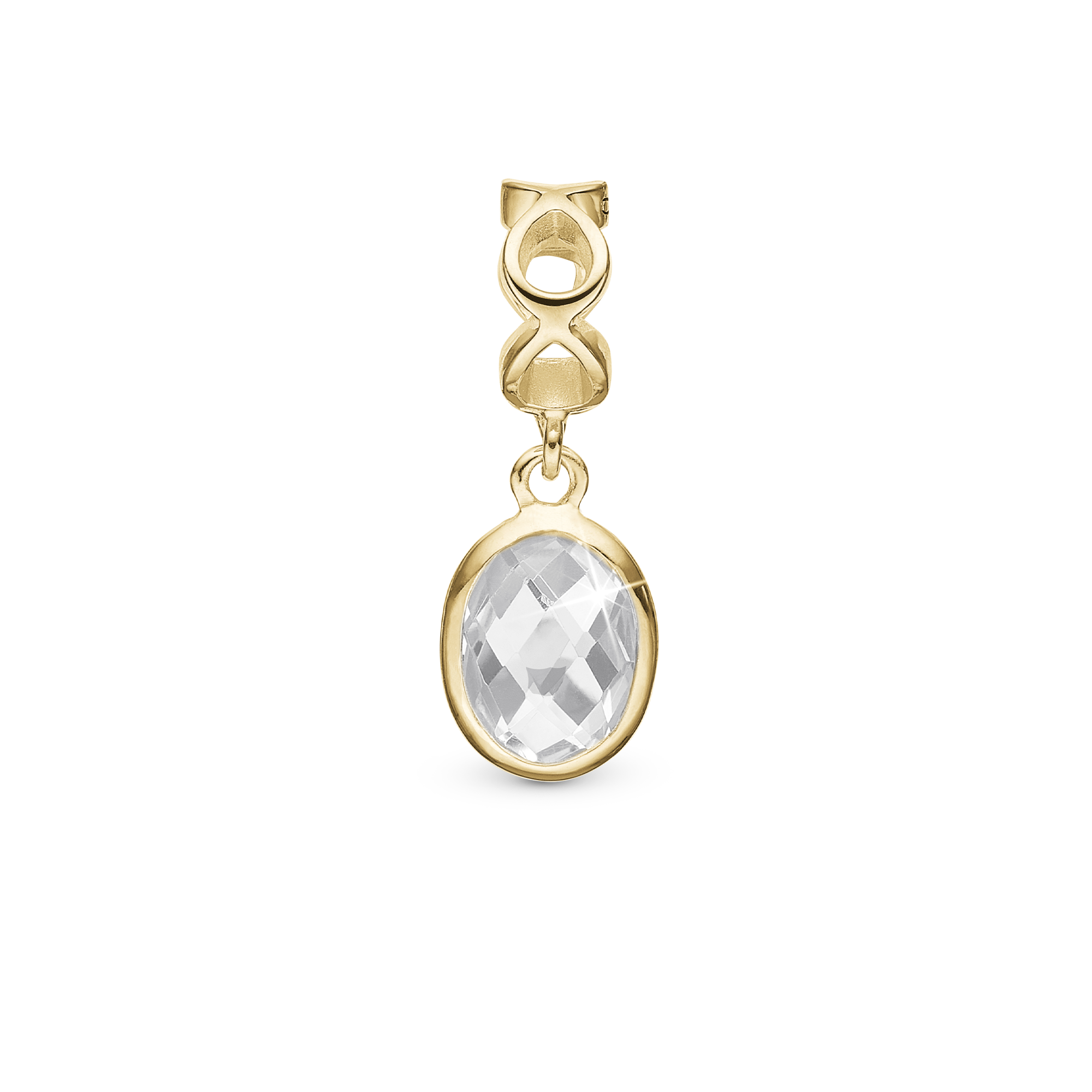 Moving Crystal - Drop Charm 4 mm for Bracelet - Gold Plated Sterling Silver with 1 Krystalkvarts