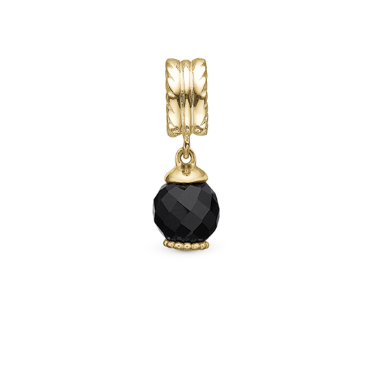 Big Moving Onyx - Drop Earring Charm 4 mm for Bracelet - Gold Plated Sterling Silver with 1 Onyx