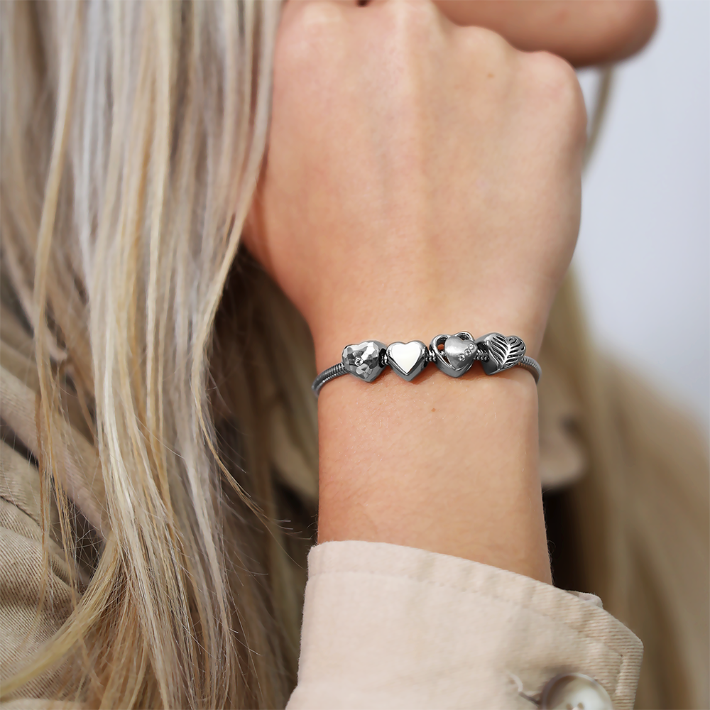 2-Hearts Charms with sølvBracelet - CHRISTINA