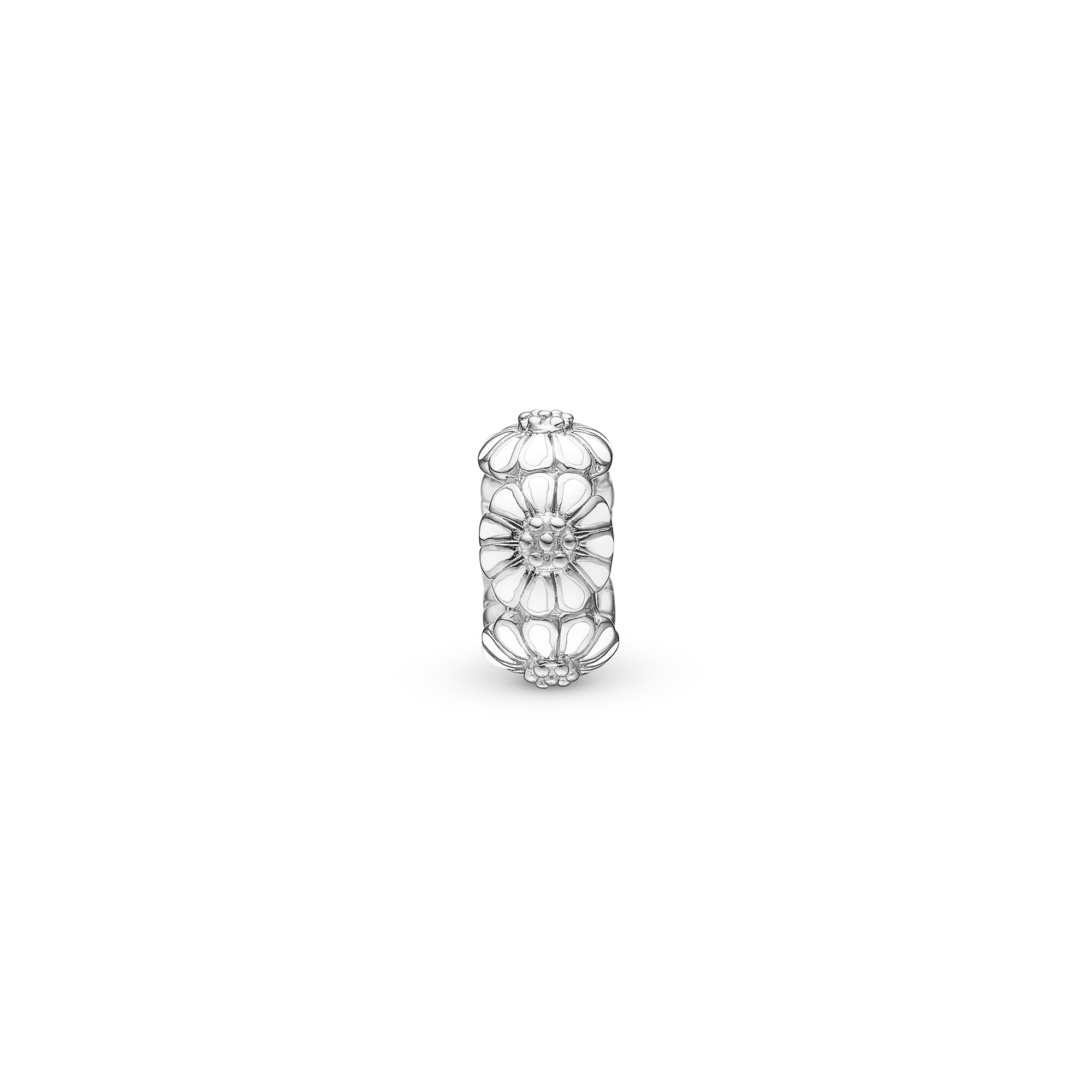 White Marguerite Stopper Charms with sølvBracelet - CHRISTINA