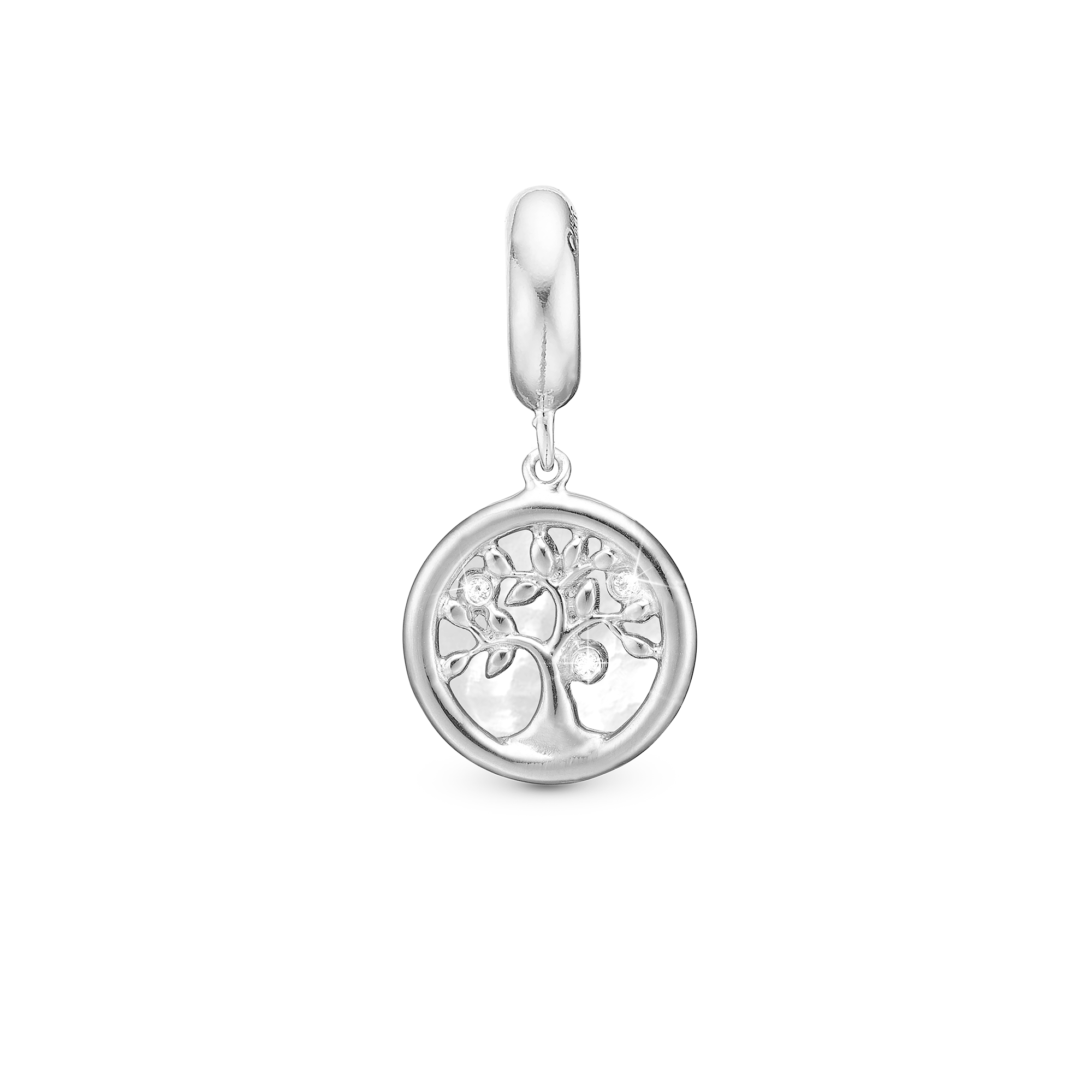 Tree of Life perlemor - Drop Charm 4 mm for Bracelet - Polished Sterling Silver with 3 Cubic Zirkonia