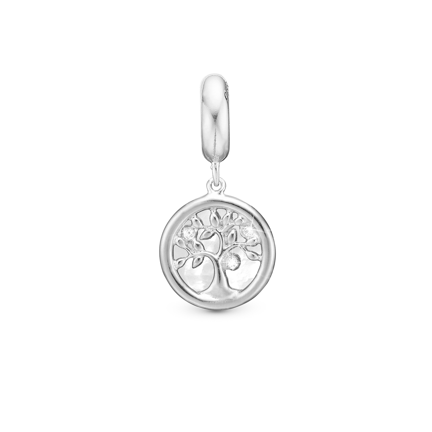 Tree of Life perlemor - Drop Earring Charm 4 mm for Bracelet - Polished Sterling Silver with 3 Cubic Zirkonia