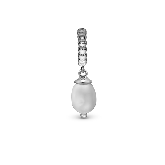 True Pearl - Drop Earring Charm 4 mm for Bracelet - Polished Sterling Silver with 1 Ferskvandsperle