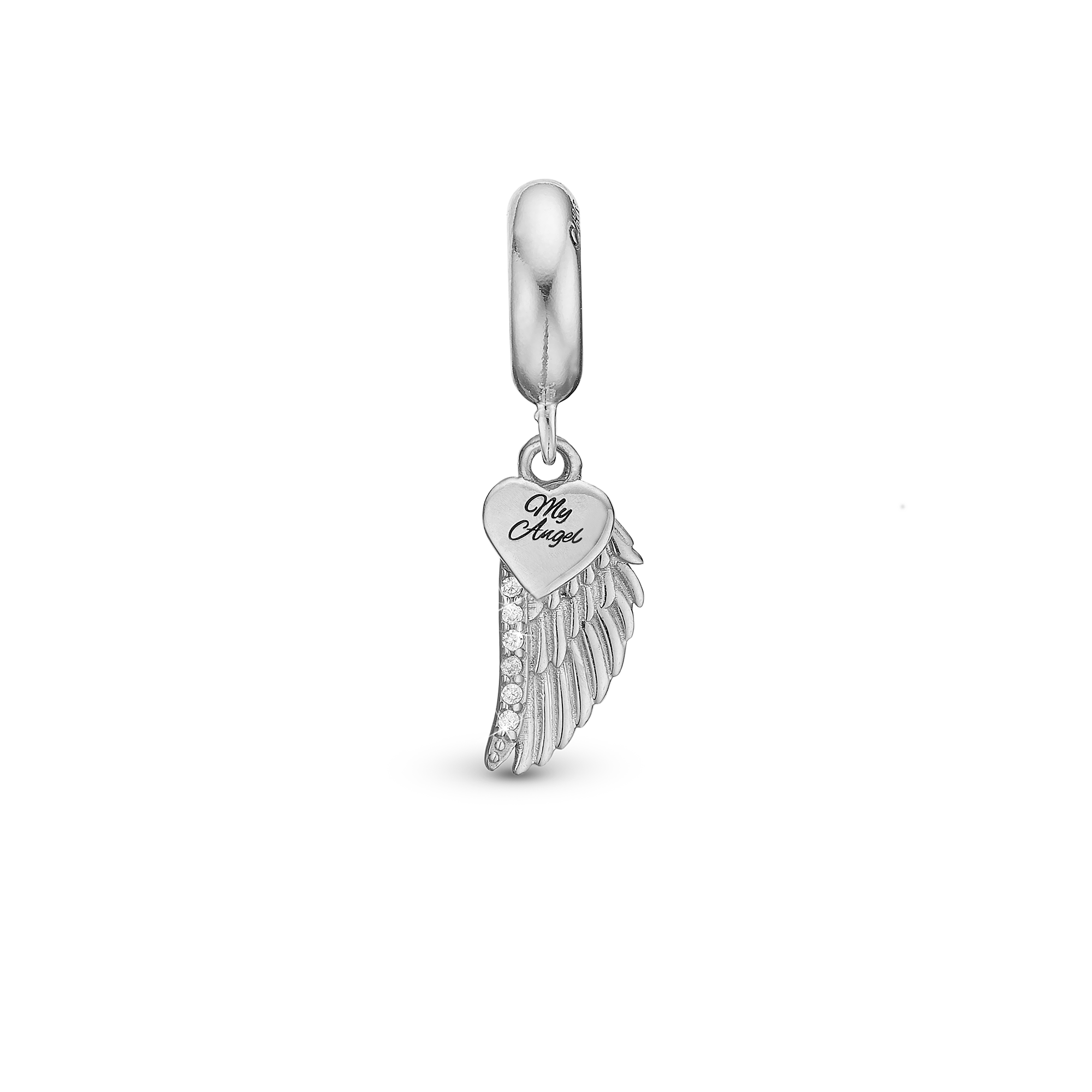 My Angel - Drop Charm 4 mm for Bracelet - Polished Sterling Silver with 9 Cubic Zirkonia