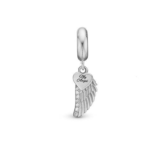 My Angel - Drop Earring Charm 4 mm for Bracelet - Polished Sterling Silver with 9 Cubic Zirkonia