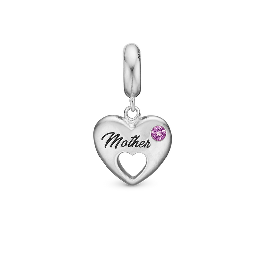 Mother - Dangle Charm 4 mm with Bracelet - Polished Sterling Silver with 1 Turmalin