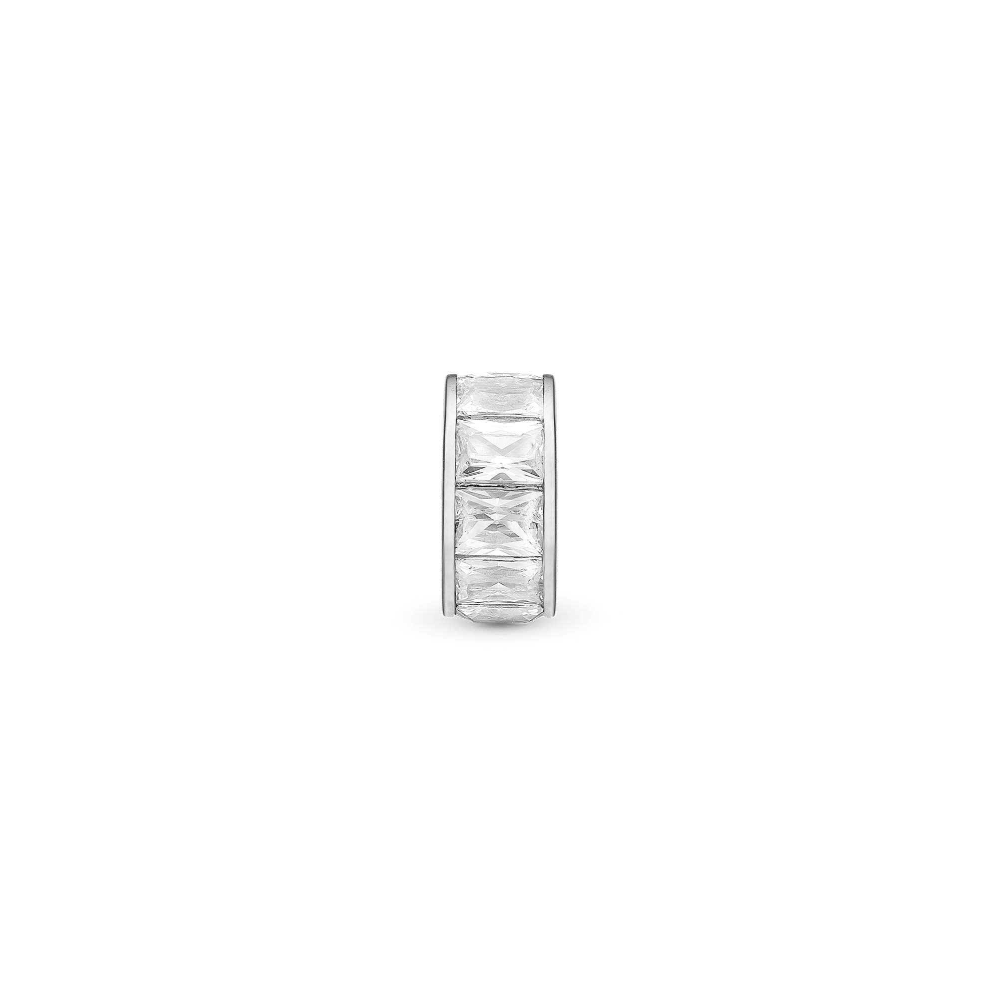 White Baguette - Charm 4 mm for Bracelet - Polished Sterling Silver with 10 Cubic Zirkonia